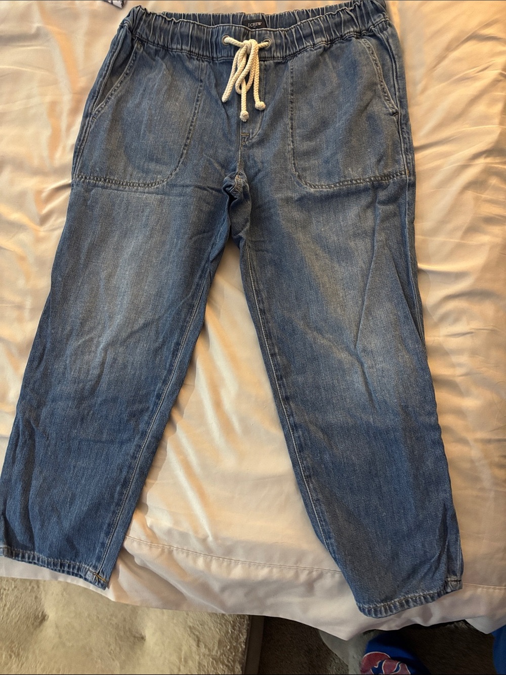 Women’s Blue Denim Jogger Jeans with Drawstring Waist
